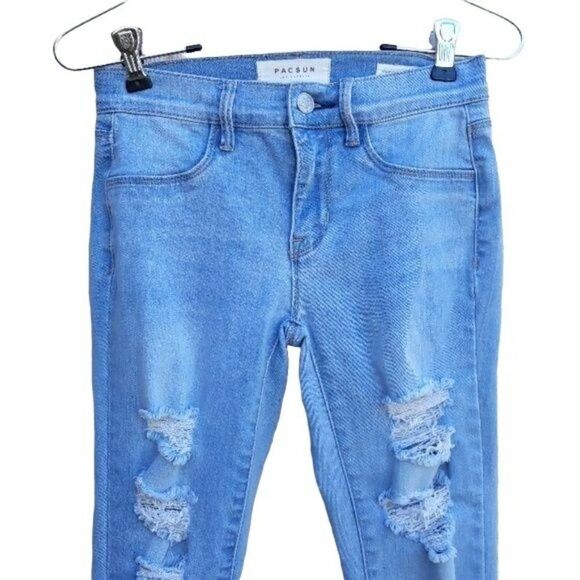 PacSun Womens Jeans Jeggings Stretch Skinny Distressed Light Wash Blue Sz 23 - Picture 5 of 8